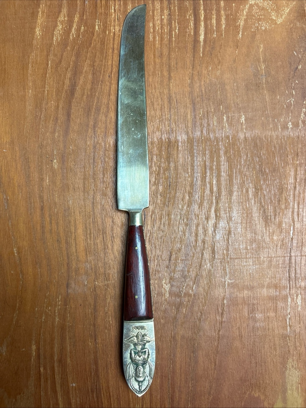 Vintage Siam Thailand Knife 12 in Spreader Silverware Brass Wood Handle Flatware